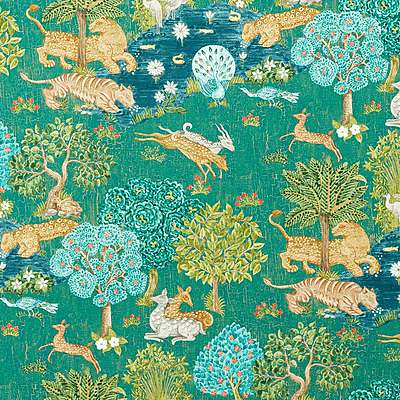 Pamir Garden Teal Cotton Satin