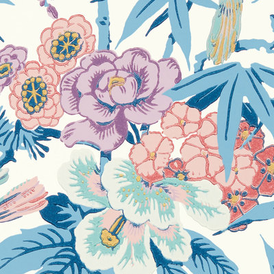 Bamboo & Birds Chine Blue / Lotus Pink